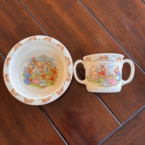 Royal Doulton Bunnykins 2 piece bowl and Hug-A-Mug bone china Easter